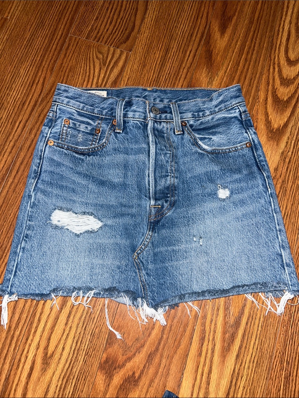 Y2K Levi’s Button Fly 501 Classic Blue Distressed Denim Mini Skirt Size 25